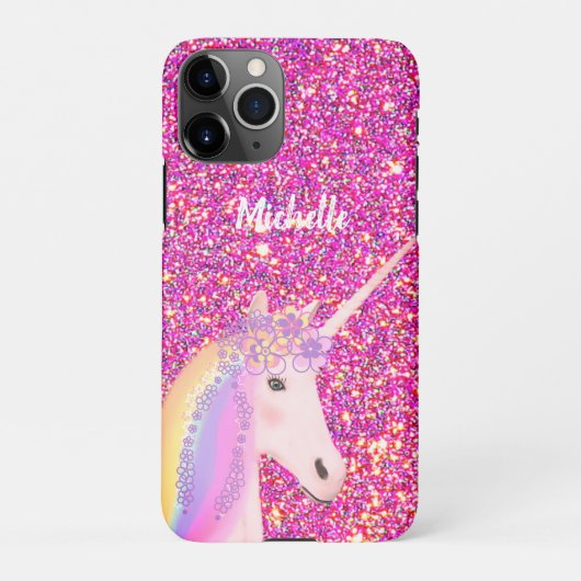 Kinder roze glitter Unicorn - Aangepast iPhone Hoesje (Achterkant)