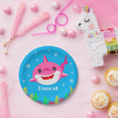 Kinder roze haai Aangepaste verjaardag Papieren Bordje (Feest)