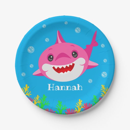 Kinder roze haai Aangepaste verjaardag Papieren Bordje (Voorkant)