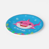 Kinder roze haai Aangepaste verjaardag Papieren Bordje (Gekanteld)