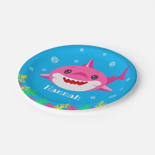 Kinder roze haai Aangepaste verjaardag Papieren Bordje (Gekanteld)