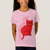 Kinder roze katten met aardbeien schattig stijlvol t-shirt (Voorkant)