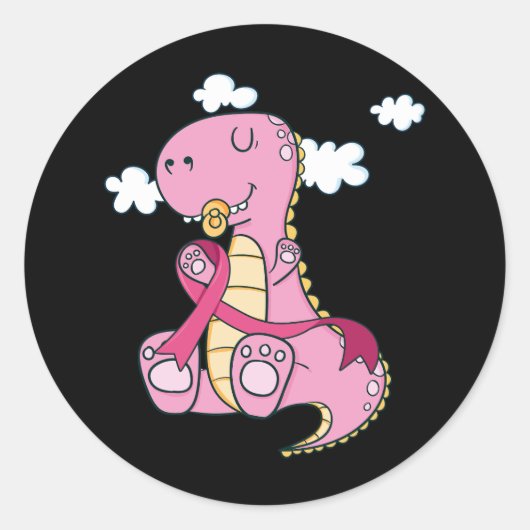 Kinder roze lint T rex dinosaurus borstkanker awar Ronde Sticker (Voorkant)