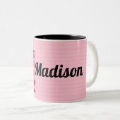 Kinder roze monogram letter M en naam Tweekleurige Koffiemok (Voorkant rechts)