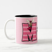 Kinder roze monogram letter M en naam Tweekleurige Koffiemok (Links)