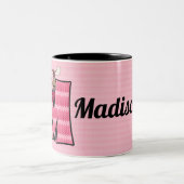 Kinder roze monogram letter M en naam Tweekleurige Koffiemok (Center)