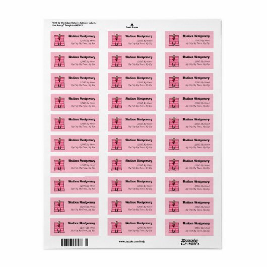 Kinder Roze Monogram M Adres Etiket (Full Sheet)