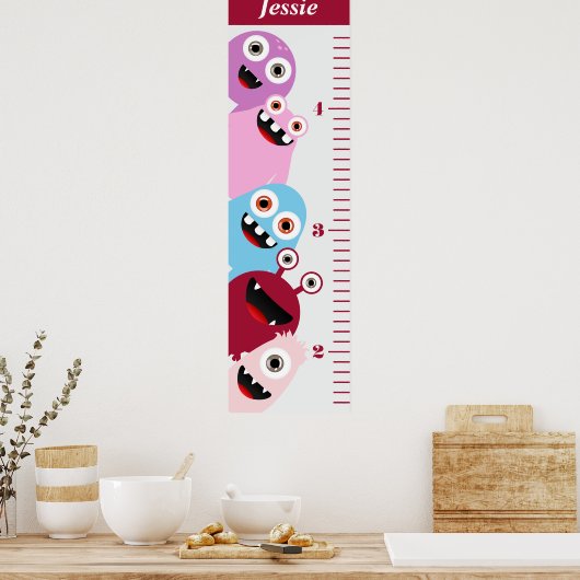 Kinder - roze - Monster - groeigrafiek Poster (Keuken)