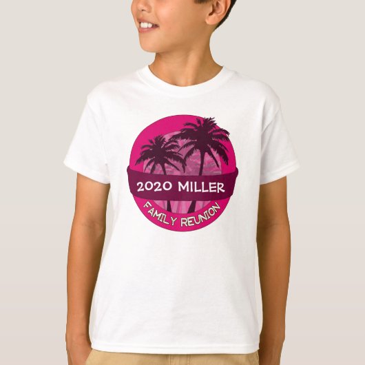 Kinder roze palmboom Custom Name Reunion Tshirt (Voorkant)