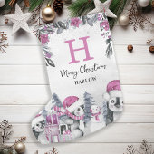 Kinder Roze Pinguïn Monogram Naam Kleine Kerstsok