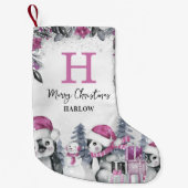 Kinder Roze Pinguïn Monogram Naam Kleine Kerstsok (Voorkant)