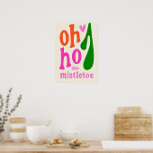 Kinder roze retro kerstmis Mistletoe Art Afdrukken Poster (Keuken)