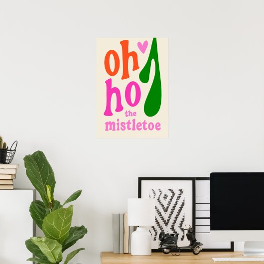 Kinder roze retro kerstmis Mistletoe Art Afdrukken Poster (Thuiskantoor)