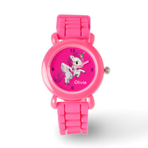 Kinder Roze riem Glitter Cute Winged Unicorn Watch Horloge