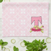 Kinder roze schildpad Monogram letter T Theedoek (Gevouwen)