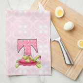 Kinder roze schildpad Monogram letter T Theedoek (Quarter Fold)