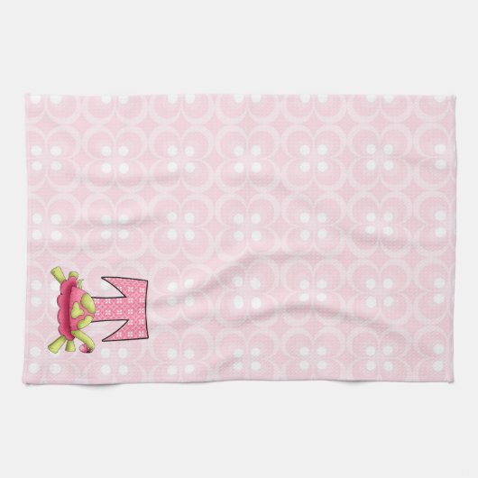 Kinder roze schildpad Monogram letter T Theedoek (Horizontaal)