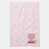 Kinder roze schildpad Monogram letter T Theedoek (Verticaal)