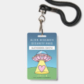 Kinder roze UFO-partij Alien Research Security Pas Badge (Voorkant met koord)