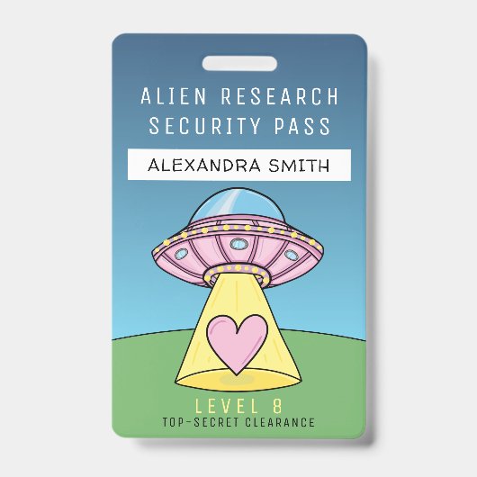 Kinder roze UFO-partij Alien Research Security Pas Badge (Voorkant)