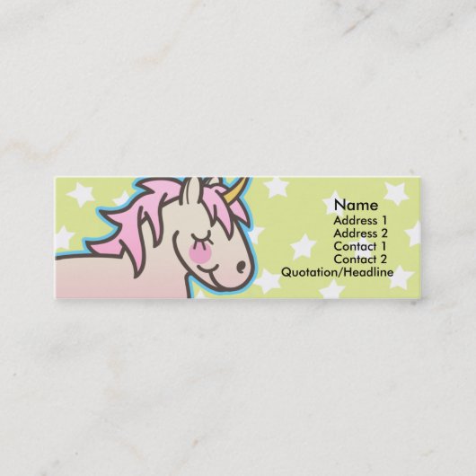 Kinder roze Unicorn Skinny Profielkaarten Mini Visitekaartje (Voorkant)