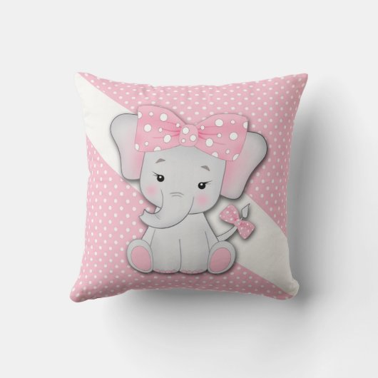Kinder roze wit grijs cartoon olifant kussen (Achterkant)