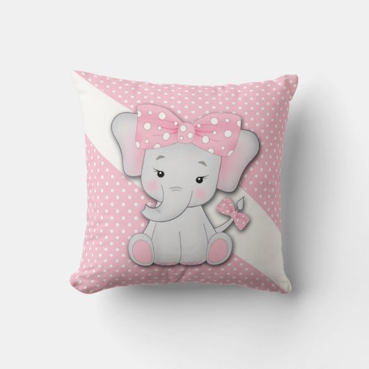 Kinder roze wit grijs cartoon olifant kussen (Voorkant)