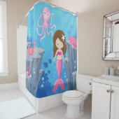 Kinder roze zeemeermin onder het Zee-douchergordij Douchegordijn (In situ)