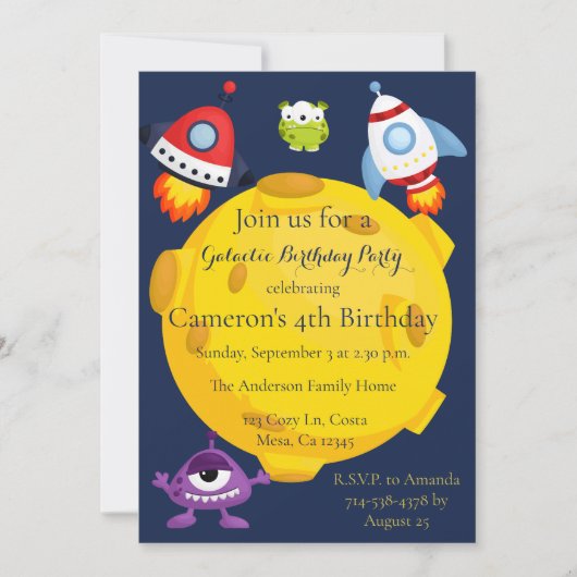Kinder ruimte Galaxy Planets Aliens Verjaardagsfee Kaart (Voorkant)