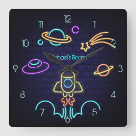 Kinder ruimte Gevoelig Neon Light Vierkante Klok