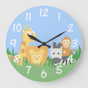 Kinder ruimte - Safari Animals Thmed Wall Clock Grote Klok