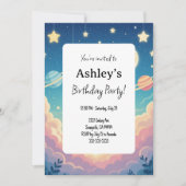 Kinder ruimte thema verjaardag partij kaart (Voorkant)