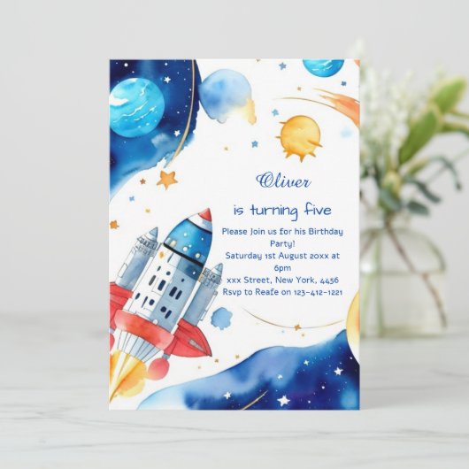 Kinder ruimte verjaardagsuitnodiging kaart (Staand voorkant)