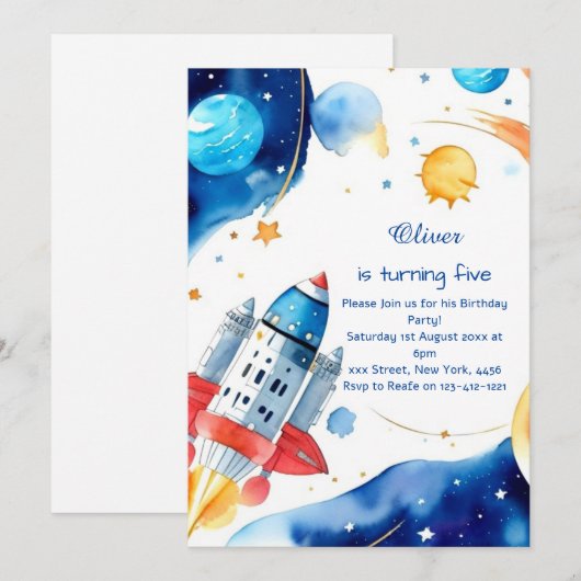 Kinder ruimte verjaardagsuitnodiging kaart (Voorkant / Achterkant)