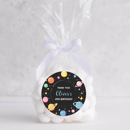 Kinder Ruimteplaneten en Sterren Verjaardag Dank U Ronde Sticker