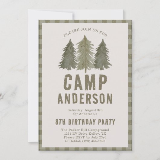 Kinder rustieke bos camping jongen verjaardagsfees kaart (Voorkant)