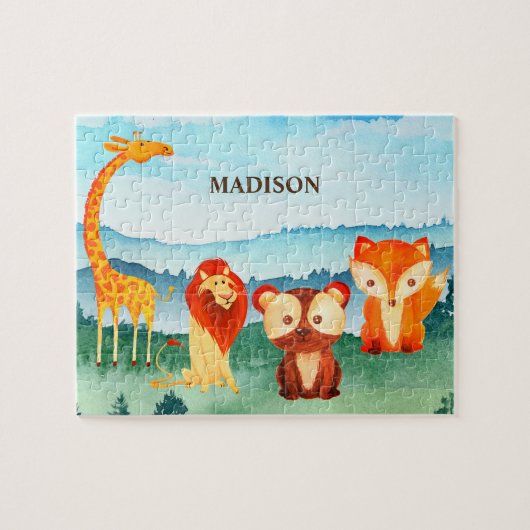 Kinder Safari Dieren Green Blue Forest Cute Legpuzzel (Horizontaal)