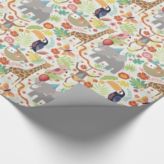 Kinder Safari Dieren Verjaardagsfeest, Leuk Oerwou Cadeaupapier (Hoek)