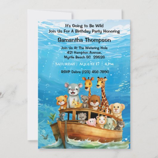 Kinder Safari Dierenbootjacht Verjaardagsfeest Kaart (Voorkant)