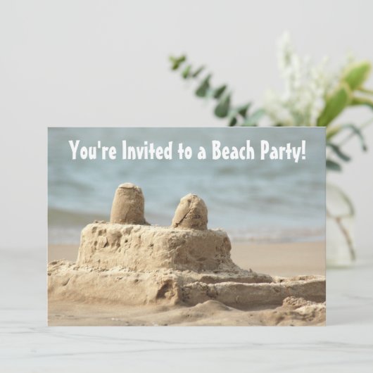 Kinder Sandcastle Beach Party Uitnodiging (Staand voorkant)