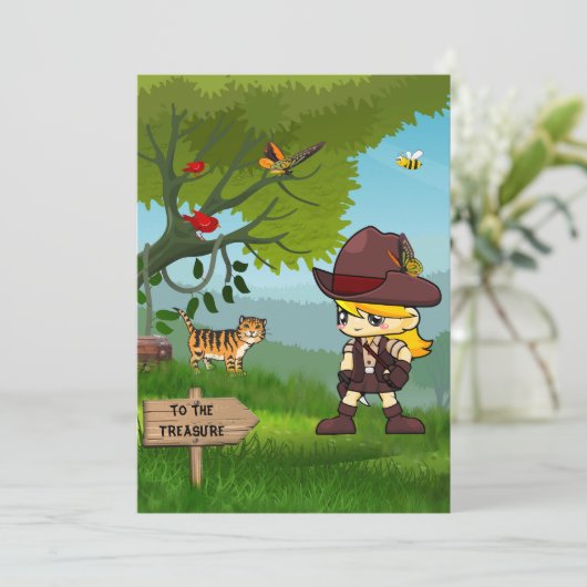 Kinder Scavenger Hunt Birthday Party - Uitnodiging (Staand voorkant)