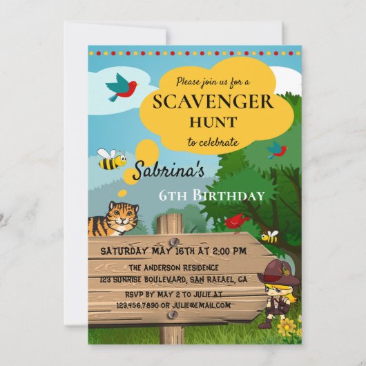 Kinder Scavenger Hunt Birthday Party - Uitnodiging (Achterkant)