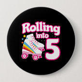 Kinder Schaats Partij - 5e verjaardag - Rollschaat Ronde Button 4,0 Cm (Voorkant)