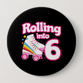 Kinder Schaats Partij - 6e verjaardag - Rollschaat Ronde Button 4,0 Cm (Voorkant)