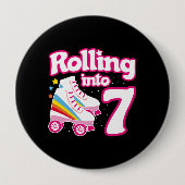 Kinder Schaats Partij - 7e verjaardag - Rollschaat Ronde Button 4,0 Cm (Voorkant)