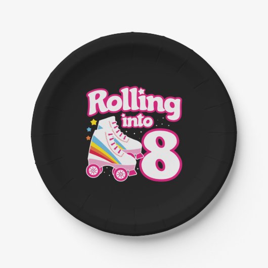 Kinder Schaats Partij - 8e verjaardag - Rollschaat Papieren Bordje (Voorkant)
