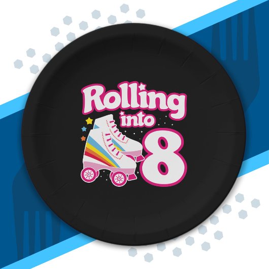 Kinder Schaats Partij - 8e verjaardag - Rollschaat Papieren Bordje