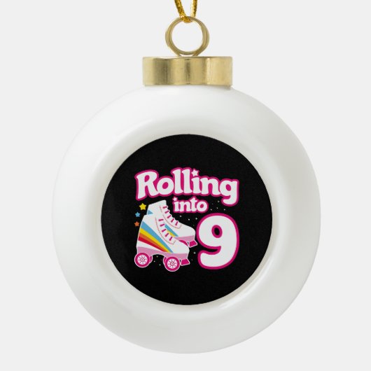 Kinder Schaats Partij - 9e verjaardag - Rollschaat Keramische Bal Ornament (Voorkant)
