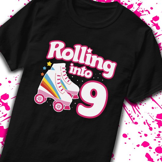 Kinder Schaats Partij - 9e verjaardag - Rollschaat T-shirt