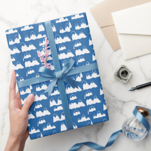 Kinder schattig besneeuwd bergheuvels wit blauw cadeaupapier